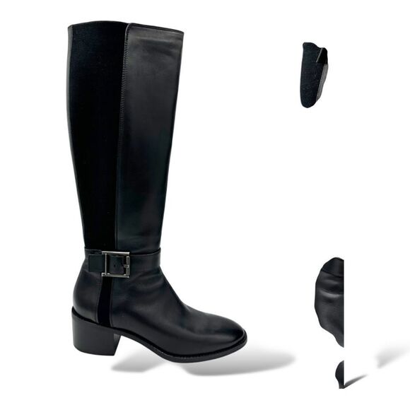 Aquatalia Womens 7.5 Black Leather Stretch Fabric Knee High Riding Boot 6.5 - Picture 3 of 14